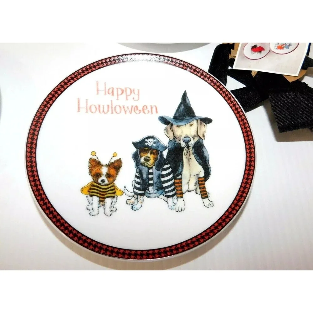 Pier 1 Halloween Dogs in Costumes Lab / Golden + Set of 4 Appetizer Plates New - Picture 4 of 5